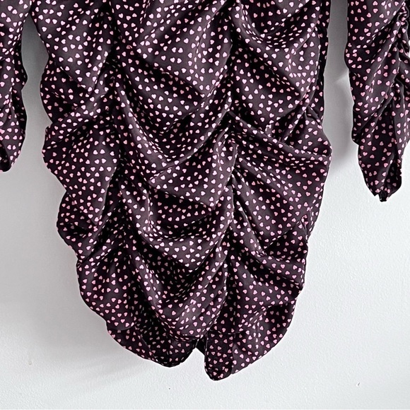 ZARA Ruched Pink Hearts All Over Print Long Sleeve Mini Dress - Picture 9 of 15